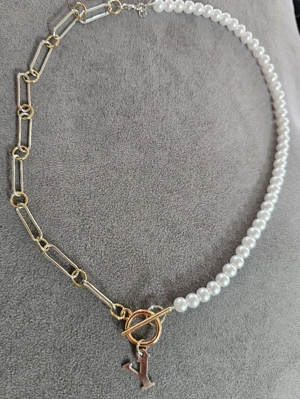 Fashion Jewelry Gold Chain and White Pearl Necklace with Y Charm